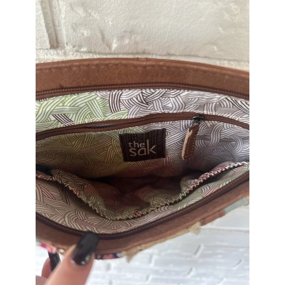 The‎ Sak Cognac/Multicolor Leather Patchwork Crossbody Zip Bag